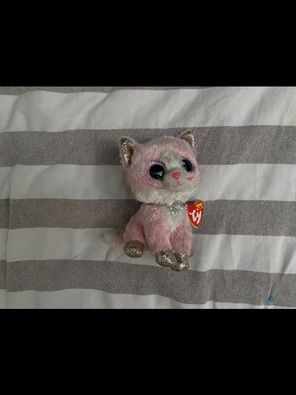 Ty Pink Glitter Cat Plush with Silver Accents